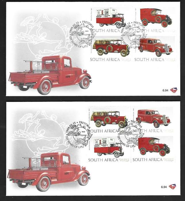 RSA - FDC 6.94- Anniversary of U.P.U. - Variety - different sequence of stamps - both incl