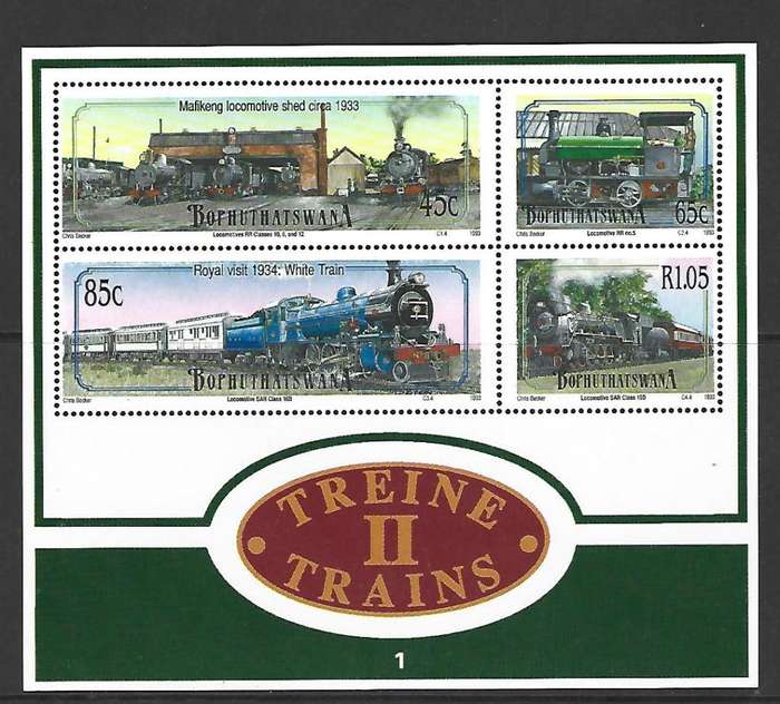 Bophuthatswana Mini sheet - SACC 268a - Steam Locomotives- **mint