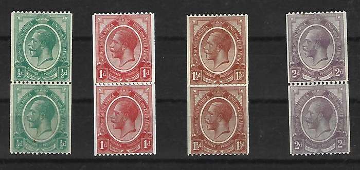 Union of SA - SACC 17-20 - Coil stamps King George V - Variety - All with paper joined