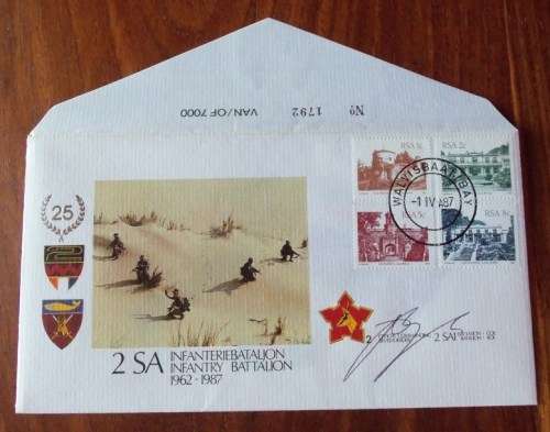 SA ARMY FIRST DAY COVER - SIGNED IN BLACK - No 2 INFANTRY BATTALION