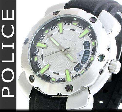 POLICE Citation-X Men Black Rubber Silver Dial Date Wrist Watch 100% AUTHENTIC IN BOX W/P