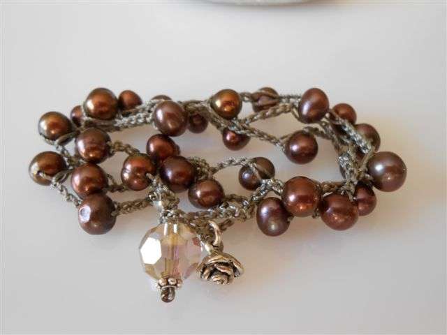 CHOCOLATE BROWN FRESHWATER PEARL CROCHET NECKLACE