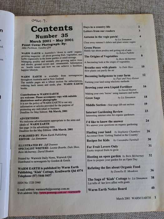 Warm Earth: Organic Growing - Healthy Living 2001 (5 magazines)