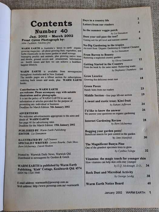 Warm Earth: Organic Growing - Healthy Living 2002 (3 magazines)