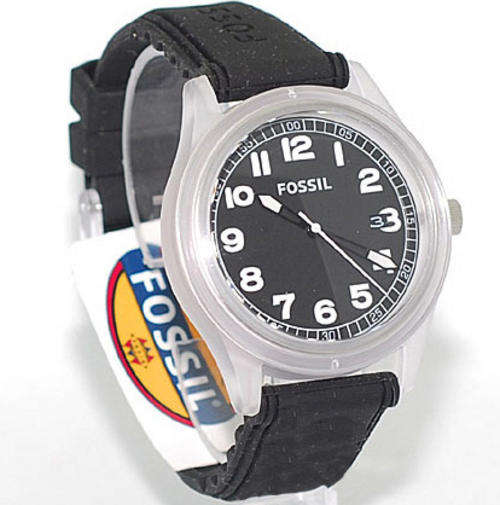 FOSSIL AVIATOR COLLECTION TRANSLUCENT CASE BLACK SILICONE STRAP MENS WATCH