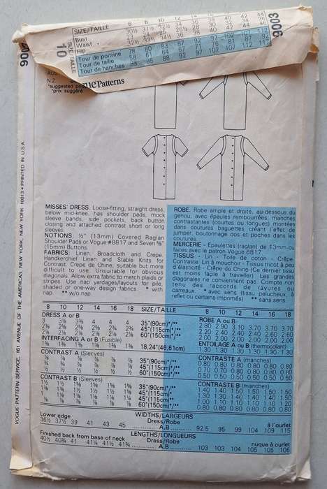 Very easy Vogue #9003 Pattern