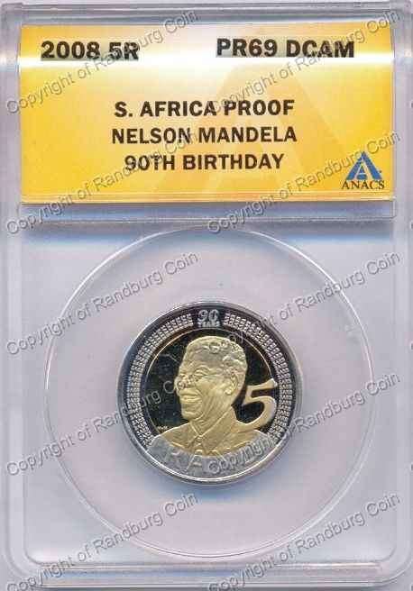 *#* 2008 Mandela 90th Birthday Proof R5 ANACS Graded PF69 DCAM - Frosted RAND*#*