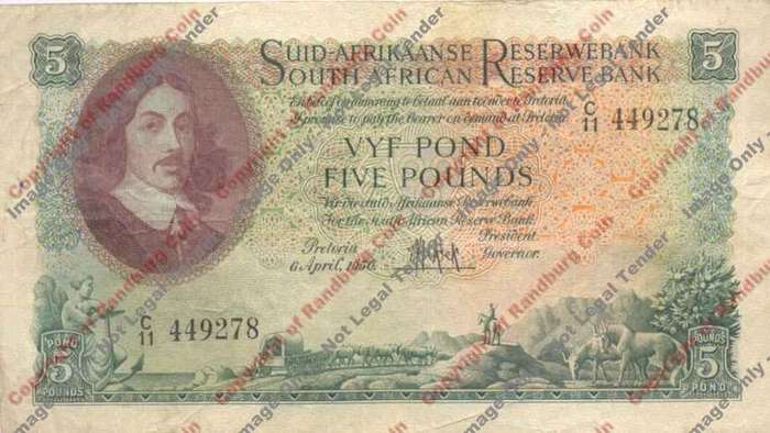 *#* MH DE KOCK - 2nd Issue - 1950 Five Pound - VF - Afr/eng - Staple Hole *#*