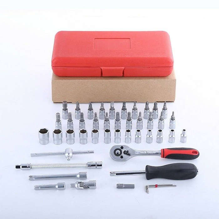 Convenient, Practical And Multi-Functional 46-Piece 1/4-Inch Socket Set Car Repair Tools Ratchet Wre