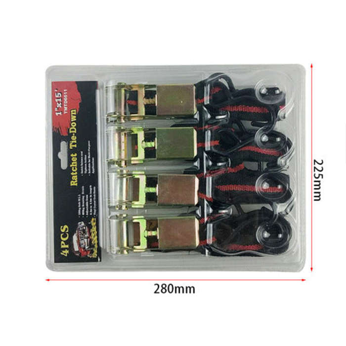 Convenient 4-Piece Long Ratchet Tie-Down Straps Trailer Truck Tie-Down Straps