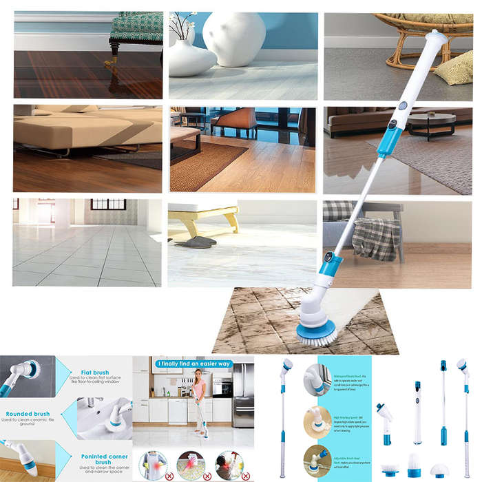 Multifunctional Cordless Tub And Tile Scrubber With 4 Replaceable Cleaning Brushes