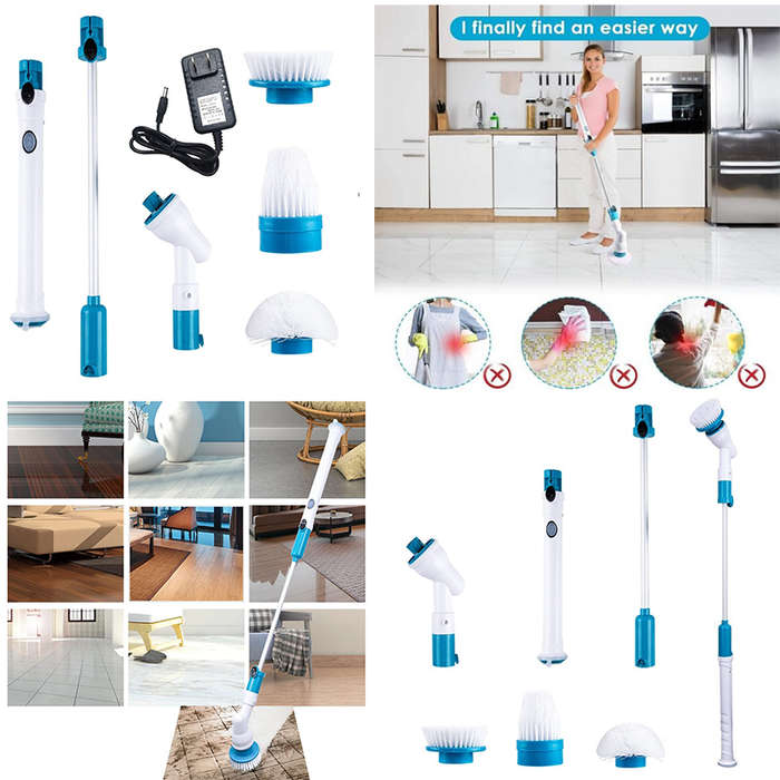 Multifunctional Cordless Tub And Tile Scrubber With 4 Replaceable Cleaning Brushes