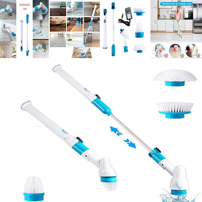 Multifunctional Cordless Tub And Tile Scrubber With 4 Replaceable Cleaning Brushes