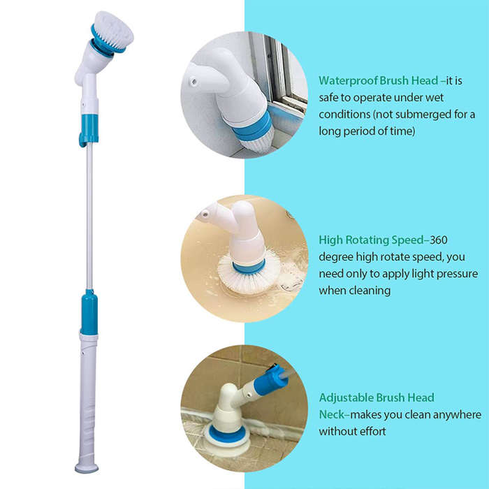 Multifunctional Cordless Tub And Tile Scrubber With 4 Replaceable Cleaning Brushes