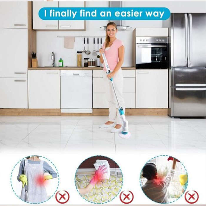 Multifunctional Cordless Tub And Tile Scrubber With 4 Replaceable Cleaning Brushes