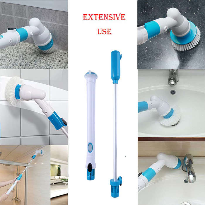 Multifunctional Cordless Tub And Tile Scrubber With 4 Replaceable Cleaning Brushes