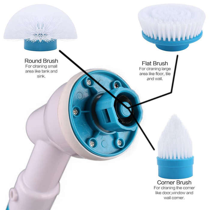 Multifunctional Cordless Tub And Tile Scrubber With 4 Replaceable Cleaning Brushes