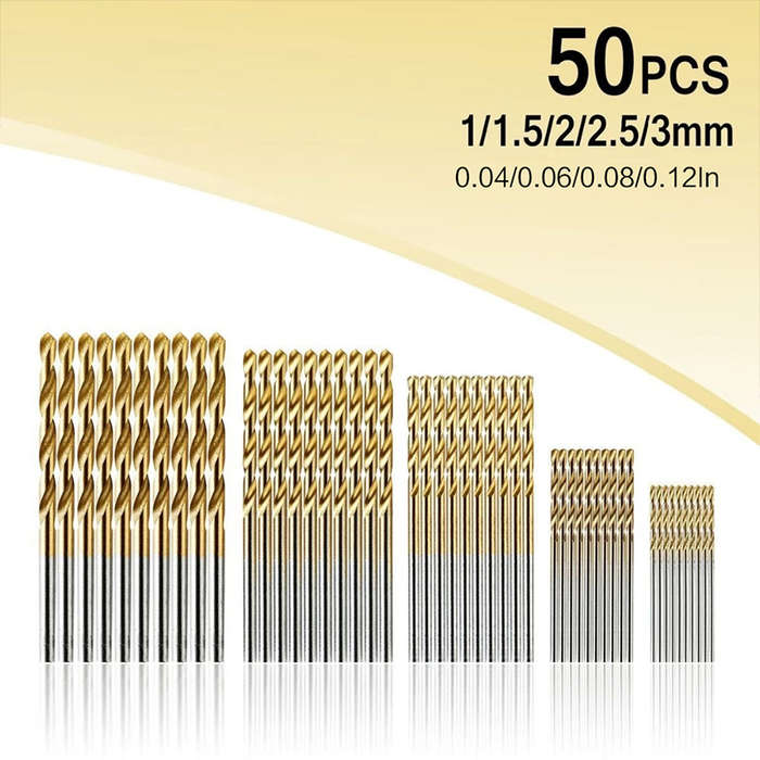 50-Piece Titanium Coated Hss Drill Bit Set  Durable And Available In Multiple Sizes For Precision D