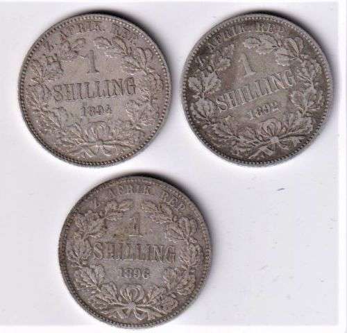ZAR SHILLING COLLECTION - 3 COINS - 1892,1894,1896