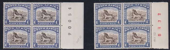 SA 1950/2  1/- SHEET NUMBER & ARROW BLOCKS UNMOUNTED MINT - CV R1700+