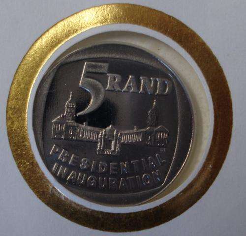 SOUTH AFRICA R5  COIN "NO STEPS VARIETY" on FDC-1994 MANDELA PRESIDENTIAL INAUGURATION -DON'T MISS!!