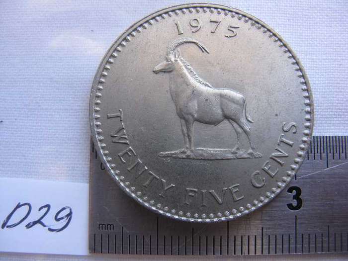 RHODESIA TWENTY FIVE CENTS 1975.