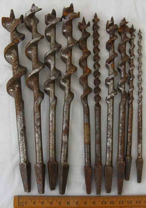 Old auger drill bits x 10.