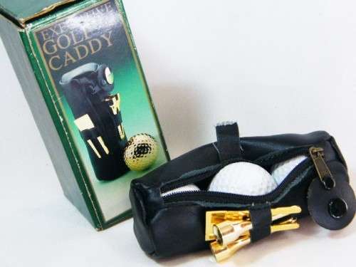 Executive Golf caddy gift pouch with 3 balls, 2 tees, divot tool and marker