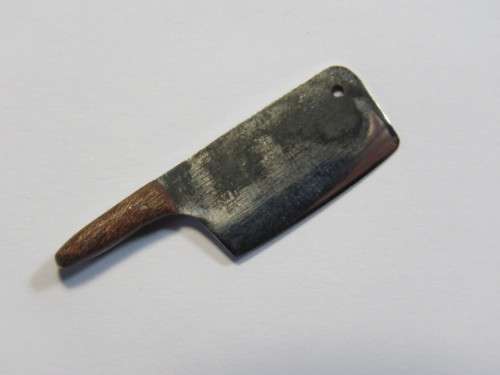 Miniature handmade butcher`s knife with wooden handle