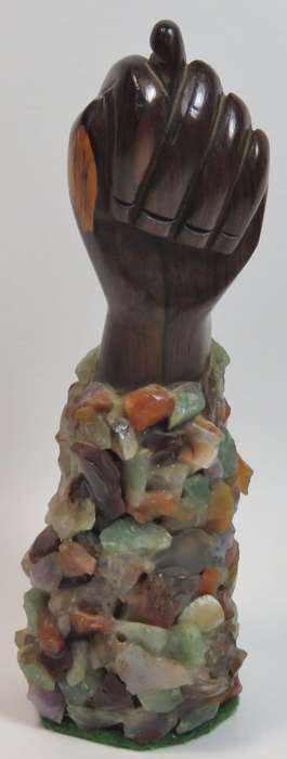 Vintage wooden carving of the Fig sign - Decorated with Semi-Precious stones