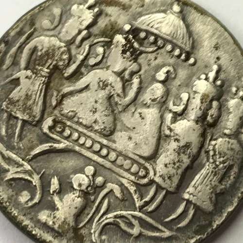 Indian Temple token ( Ramatanka ) obverse - Rama with trident beside Laksmana with bow