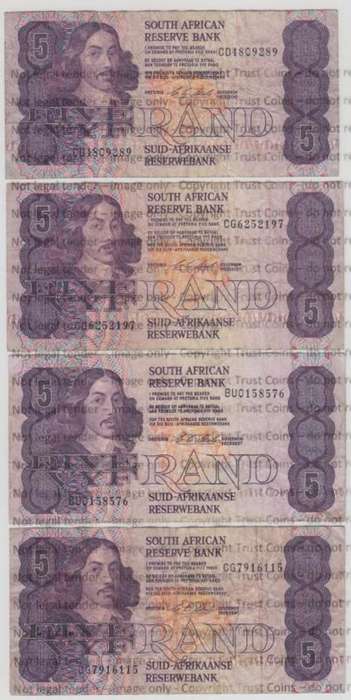 Lot of 8 South African R5 Notes - @ CRAZY R1 Start