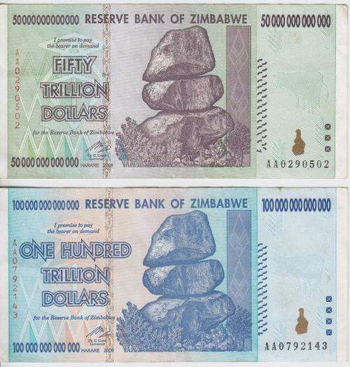 Zimbabwe - 50 Trillion Dollars Plus 100 Trillion Dollars Notes - Both AA - as per scan