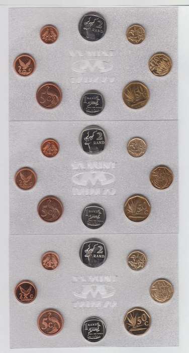 1991, 1992, 1993 RSA uncirculated mint packs - as per photo