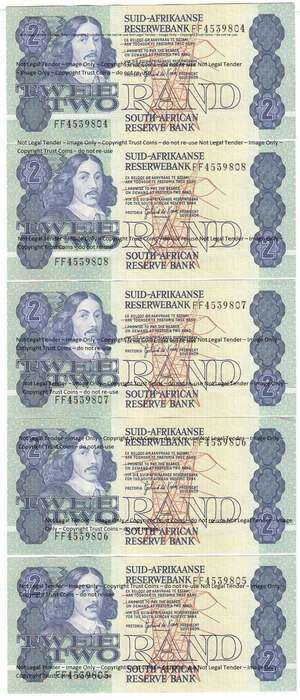 Lot of 5 GPC de Kock UNC 3rd issue R2 banknotes with consecutive numbers - as per scan