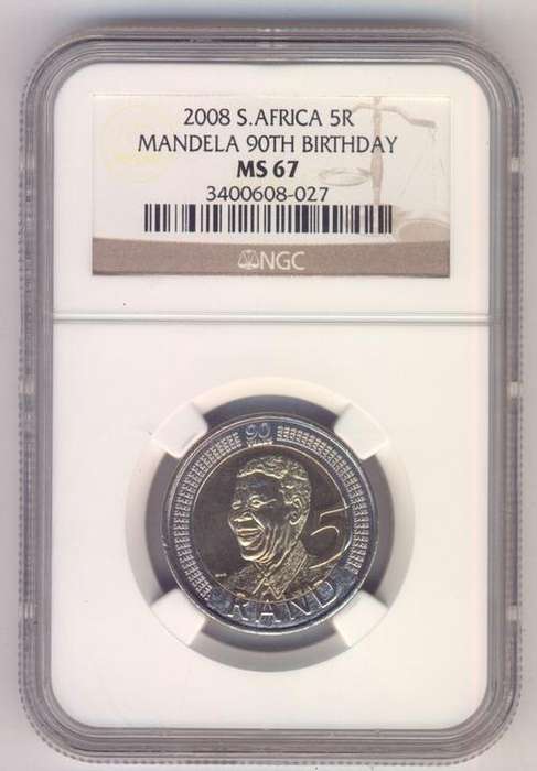 2008 RSA Mandela 90th Birthday R5 graded MS 67 by NGC @ CRAZY R1 START