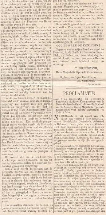 Early Africana - Proclamation issued in 1877 in an extraordinary Gazette - original - as per photo