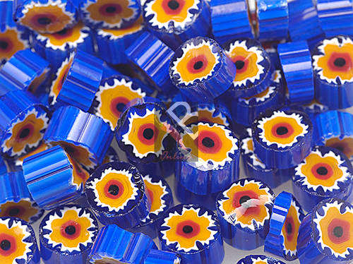 Murano Milefiori - Blue, White, Yellow, Red & Black Glass- LIMITED STOCK