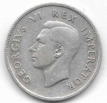 1943 SILVER TWO SHILLINGS SOUTH AFRICAN GEORG1VS V1 REX IMPERATOR SEE PER SCAN