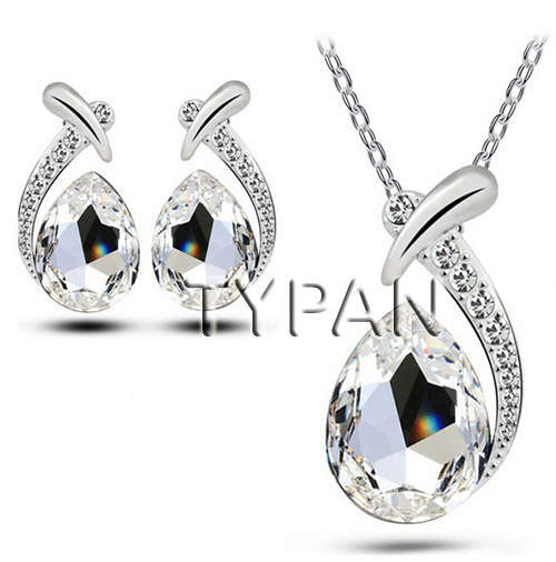 Austrian crystal waterdrop necklace and earrings jewellery set (White) with box