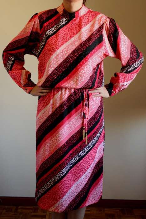 Pink diagonal stripe dress (1970s)