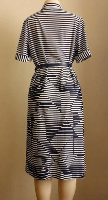 Navy and white striped dress with matching belt