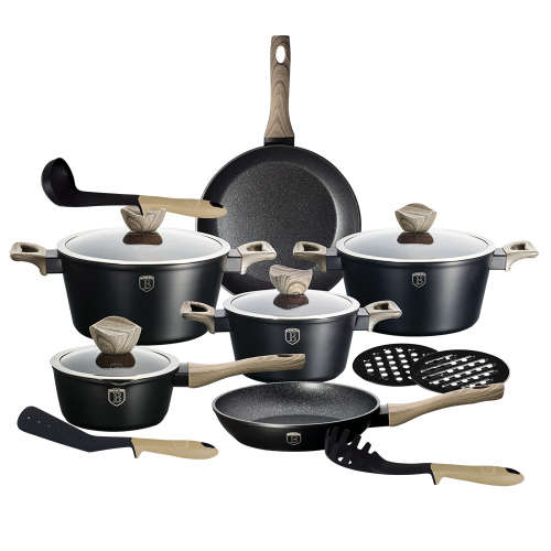 Berlinger Haus 15-Piece Marble Coating Ebony Maple Line Cookware Set BH-1536