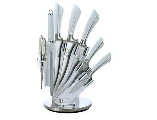 Royalty Line 8-Piece Stainless Steel Knife Set With Rotating Stand - WHITE