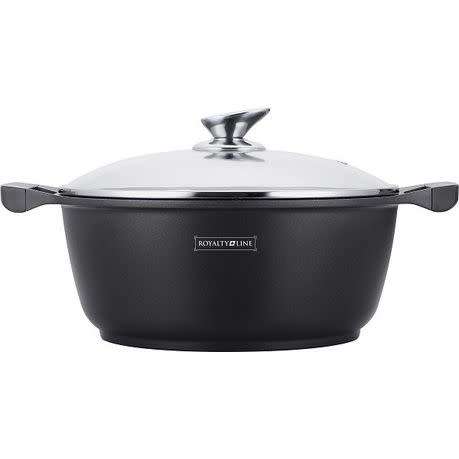 Royalty Line 44cm Marble Coating Round Casserole Pot with Glass Lid