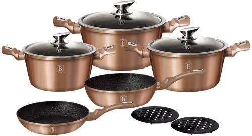 BERLINGER HAUS 10-PIECE MARBLE COATING COOKWARE SET - ROSE GOLD