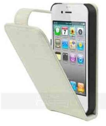 Leather Flip Case Compatible with iPhone 4 & 4S ONLY White