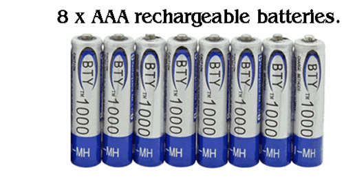 **Free Postage*8 x AAA Rechargeable batteries + USB Charger. Mine is 2 years old & still works100%