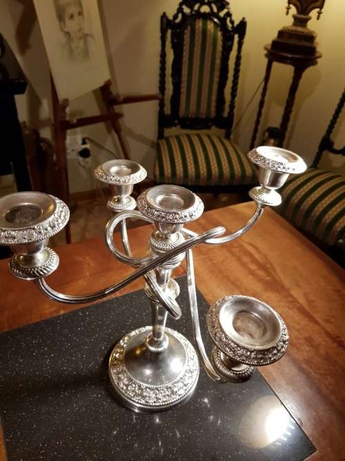 Large Heavy Silver Color 5 Candle Candle Holder