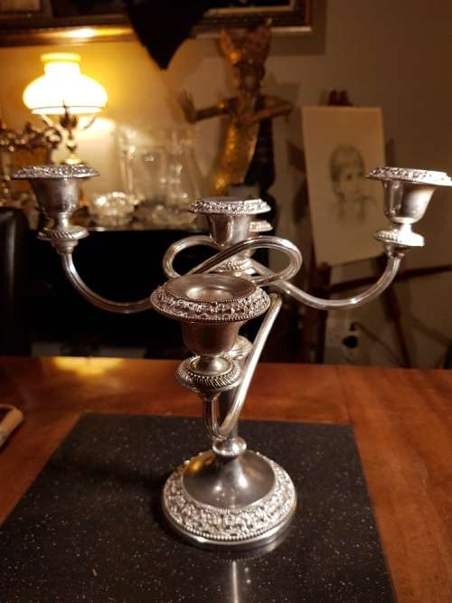 Large Heavy Silver Color 5 Candle Candle Holder